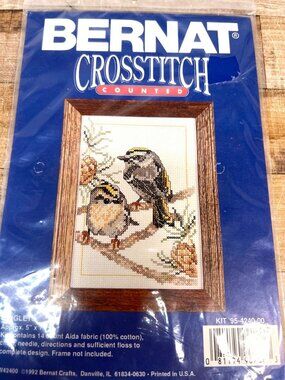 Bernat Counted Cross-Stitch Kit "Kinglets" 5"x7" Includes Fabric Floss Needle